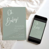 Sage Blue/Green Bohemian Baby shower Invitation Kaart