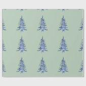Sage Blue Pagoda Kerstboom Patroon Wrapping Cadeaupapier (Vlak)