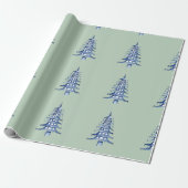Sage Blue Pagoda Kerstboom Patroon Wrapping Cadeaupapier (Uitgerold)