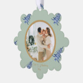 Sage Blue Pagoda Vrolijke Kerstboom 2-Foto Ornament Kaart (Links)