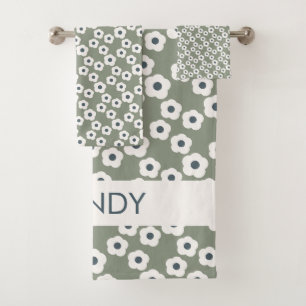 Sage Blue Specialized Modern Retro Floral Bad Handdoek
