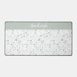 Sage Blue Watercolor Wildflower Floral Custom Name Bureaumat