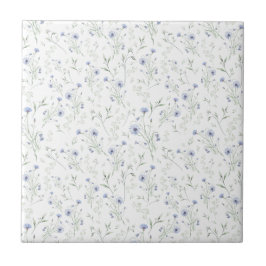 Sage Blue Watercolor Wildflower Floral Custom Name Tegeltje