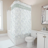 Sage Blue Watercolor Wildflower Monogram Name Douchegordijn (In situ)