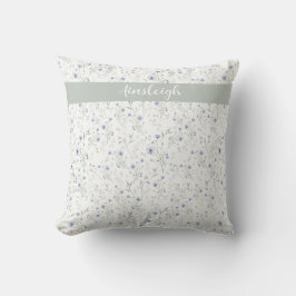 Sage Blue Watercolor Wildflower Monogram Name Kussen