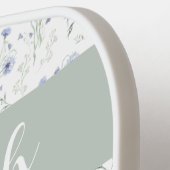 Sage Blue Watercolor Wildflower Monogram Name Pickleball Paddle (Links Detail)