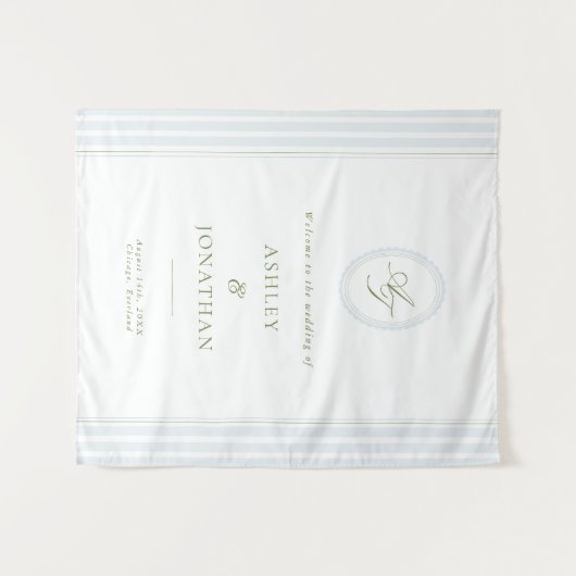 Sage & Blue Wedding Backdrop Tapestry Wandkleed (Voorkant (horizontaal))