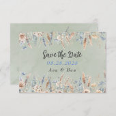 Sage Blue Wildflowers Wedding Save the Date Kaart (Voorkant / Achterkant)