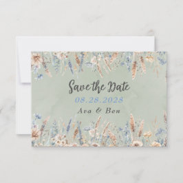 Sage Blue Wildflowers Wedding Save the Date Kaart