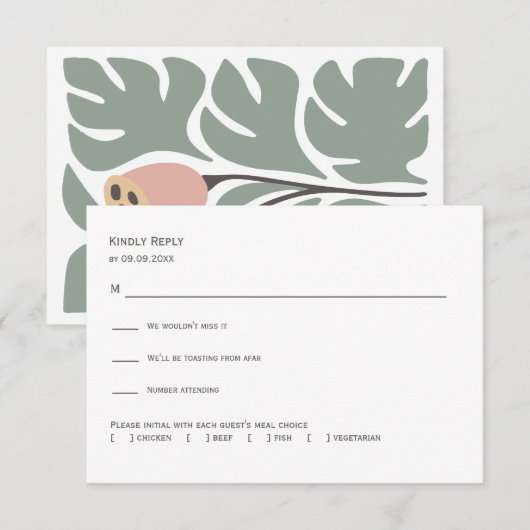 Sage & Blush Abstract Floral Wedding Invitation,  RSVP Kaartje (Voorkant / Achterkant)