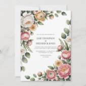 Sage, Blush and Light Tan Floral Wedding QR Code Kaart (Voorkant)