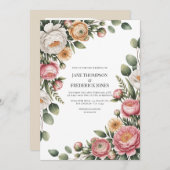 Sage, Blush and Light Tan Floral Wedding QR Code Kaart (Voorkant / Achterkant)