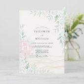 Sage Blush Bladerige Trouw Kaart (Staand voorkant)