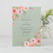 Sage Blush Bloeiende Bloemen Bruiloft Kaart (Staand voorkant)