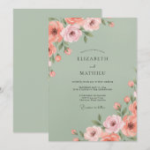 Sage Blush Bloeiende Bloemen Bruiloft Kaart (Voorkant / Achterkant)