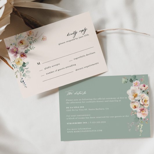 Sage Blush Bloemen Bruiloft Details Behuizing Kaar Informatiekaartje