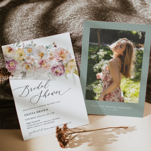 Sage Blush Bloemen Bruiloft Save The Date Uitnodig Kaart