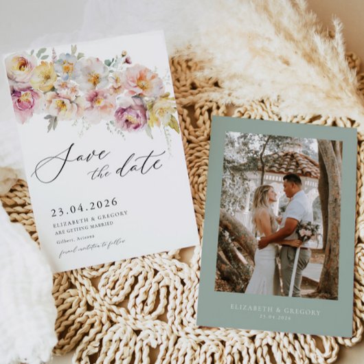 Sage Blush Bloemen Bruiloft Save The Date Uitnodig Kaart