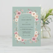 Sage Blush Bloesem Romantische Bruiloft Kaart (Staand voorkant)