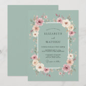 Sage Blush Bloesem Romantische Bruiloft Kaart (Voorkant / Achterkant)