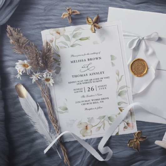 Sage Blush Elegante Bloemrijke Budget QR Code Brui Kaart