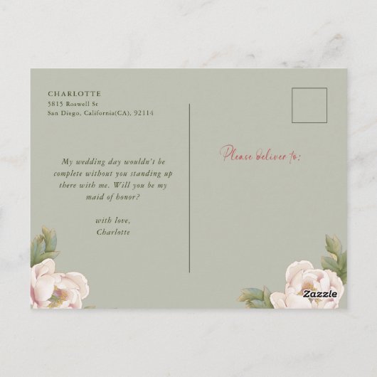 Sage & Blush Ik wil dat je mijn vriend van het eer Briefkaart (Achterkant)