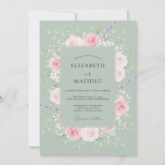 Sage Blush Krans Bruiloft Kaart (Voorkant)