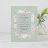 Sage Blush Krans Bruiloft Kaart (Staand voorkant)