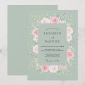 Sage Blush Krans Bruiloft Kaart (Voorkant / Achterkant)
