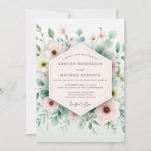 Sage & Blush Luchtige Botanische Bruiloft Kaart (Voorkant)