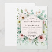 Sage & Blush Luchtige Botanische Bruiloft Kaart (Voorkant / Achterkant)