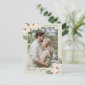 Sage & Blush Peony Floral Foto Weduwschap Dank je Briefkaart (Staand voorkant)