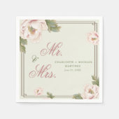 Sage & Blush Peony Floral Wedding Mr en Mrs. Servet (Voorkant)