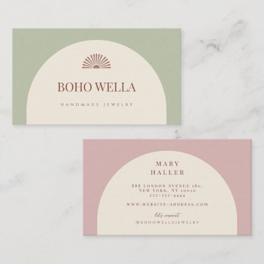 Sage Blush Pink Arch Business Card Visitekaartje (Voorkant / Achterkant)