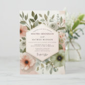 Sage Blush Watercolor Flora Bruiloft Kaart (Staand voorkant)