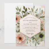 Sage Blush Watercolor Flora Bruiloft Kaart (Voorkant / Achterkant)