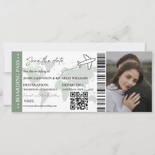 Sage Boarding pass bruiloft opslaan van de datum t Kaart (Voorkant)