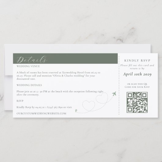 Sage Boarding Pass Ticket Destination Wedding (Achterkant)