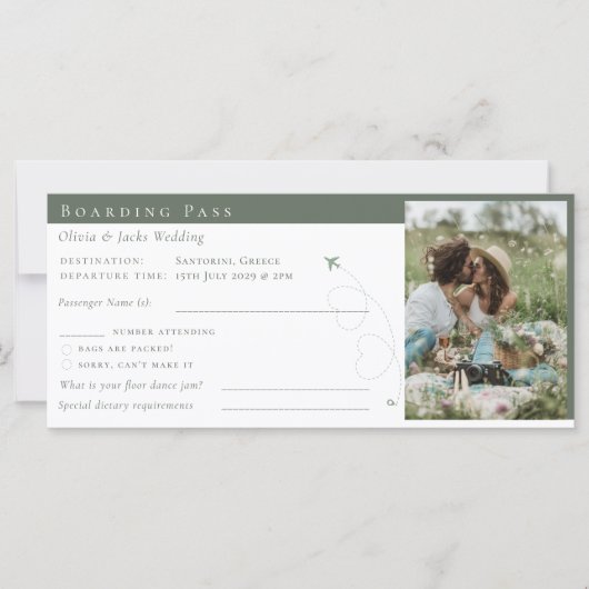 Sage Boarding Pass Ticket Destination Wedding (Voorkant)