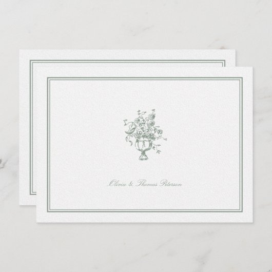 Sage Boeket Classic Lijst Trouwpaar Notitiekaartje (Voorkant / Achterkant)