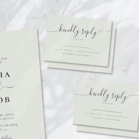 Sage Boheemse Script Eenvoudige moderne bruiloft RSVP Kaartje