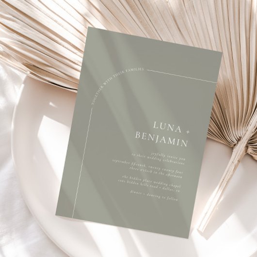 Sage Bohemian Arched minimalistische bruiloft Kaart