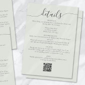 Sage Bohemian Script Eenvoudige bruiloft Details Informatiekaartje
