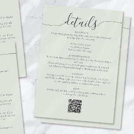 Sage Bohemian Script Eenvoudige bruiloft Details Informatiekaartje