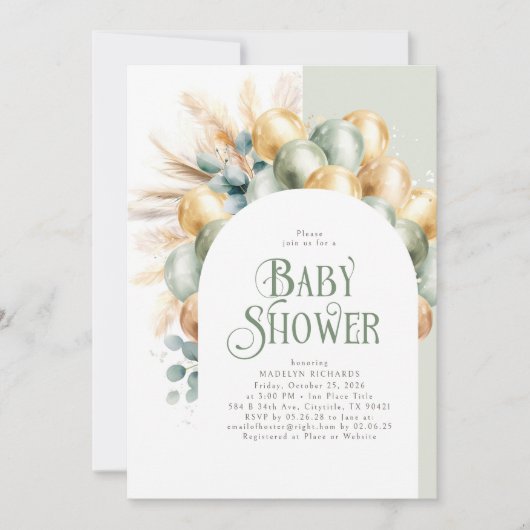 Sage Boho Arch Baby shower Genderneutraal Kaart (Voorkant)