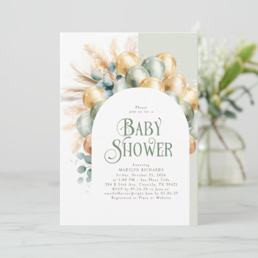 Sage Boho Arch Baby shower Genderneutraal Kaart (Staand voorkant)