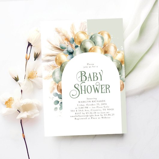Sage Boho Arch Baby shower Genderneutraal Kaart
