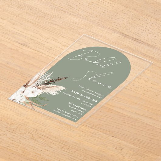 Sage Boho Arch White Floral Vrijgezellenfeest Acryl Uitnodigingen (Laagn)