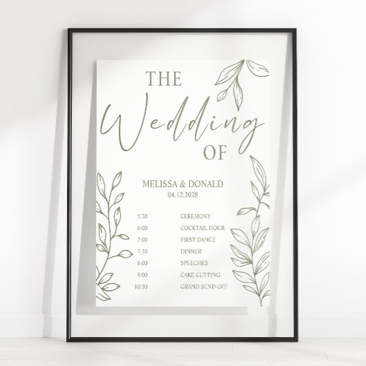 Sage Boho Bloem Eenvoudig Huwelijksprogramma Schem Poster