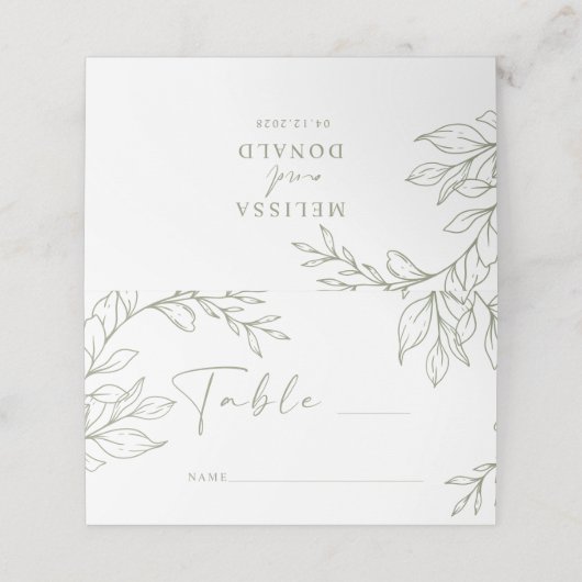 Sage Boho Bloem Eenvoudige Bruiloft Plaats Kaart Plaatskaartje (Buitenkant ongevouwen)